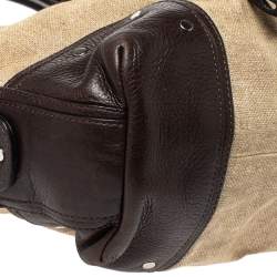 Bally Beige/Brown Canvas and Leather Zip Pocket Satchel
