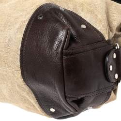 Bally Beige/Brown Canvas and Leather Zip Pocket Satchel