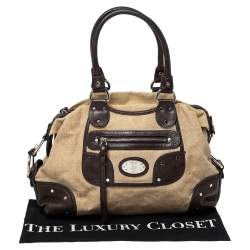 Bally Beige/Brown Canvas and Leather Zip Pocket Satchel