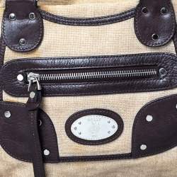 Bally Beige/Brown Canvas and Leather Zip Pocket Satchel