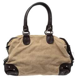 Bally Beige/Brown Canvas and Leather Zip Pocket Satchel