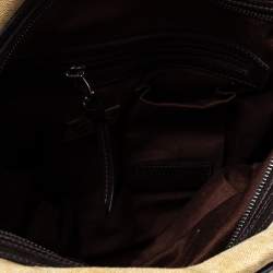 Bally Beige/Brown Canvas and Leather Zip Pocket Satchel