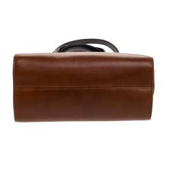 Bally Brown/Black Leather and Patent Leather Frame Top Handle Bag