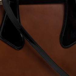 Bally Brown/Black Leather and Patent Leather Frame Top Handle Bag