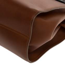 Bally Brown/Black Leather and Patent Leather Frame Top Handle Bag