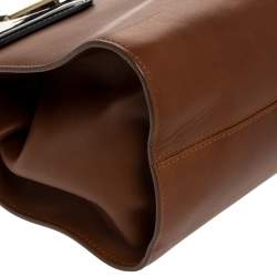Bally Brown/Black Leather and Patent Leather Frame Top Handle Bag