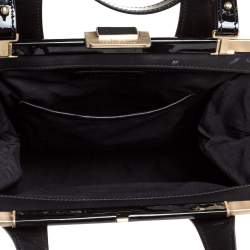 Bally Brown/Black Leather and Patent Leather Frame Top Handle Bag