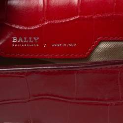 Bally Red Croc Embossed Leather Flap Shoulder Bag