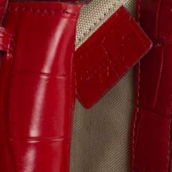 Bally Red Croc Embossed Leather Flap Shoulder Bag