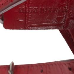 Bally Red Croc Embossed Leather Flap Shoulder Bag