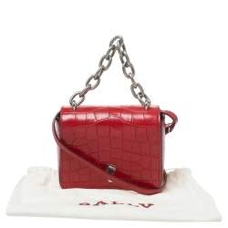 Bally Red Croc Embossed Leather Flap Shoulder Bag