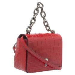 Bally Red Croc Embossed Leather Flap Shoulder Bag