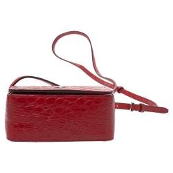 Bally Red Croc Embossed Leather Flap Shoulder Bag