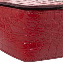 Bally Red Croc Embossed Leather Flap Shoulder Bag