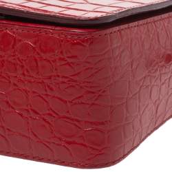 Bally Red Croc Embossed Leather Flap Shoulder Bag
