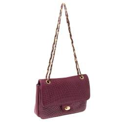 Pre Owned Bally Purple Quilted Leather Double Flap Chain Bag