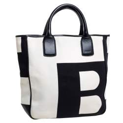 Bally Black/White Canvas and Leather Bennas Tote