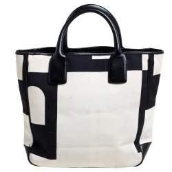 Bally Black/White Canvas and Leather Bennas Tote