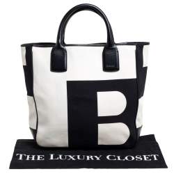 Bally Black/White Canvas and Leather Bennas Tote