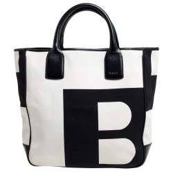 Bally Black/White Canvas and Leather Bennas Tote
