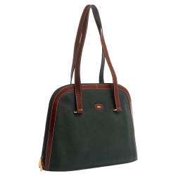 Pre Owned Bally Dark Green/Brown Leather Vintage Dome Satchel