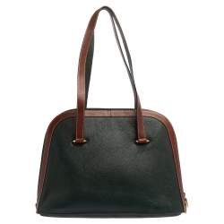Pre Owned Bally Dark Green/Brown Leather Vintage Dome Satchel