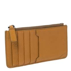 Pre Owned Bally Yellow Leather Zip Card Holder