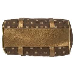 Bally Brown/Gold Canvas and Leather Satchel