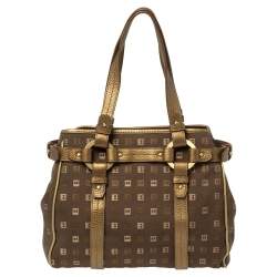 Bally Brown/Gold Canvas and Leather Satchel