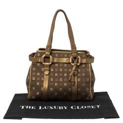 Bally Brown/Gold Canvas and Leather Satchel