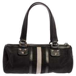 Pre Owned Bally Black Nylon and Leather Boston Bag