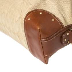 Bally Beige/Brown Canvas and Leather Zip Pocket Satchel
