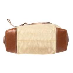 Bally Beige/Brown Canvas and Leather Zip Pocket Satchel