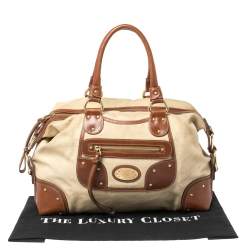 Bally Beige/Brown Canvas and Leather Zip Pocket Satchel