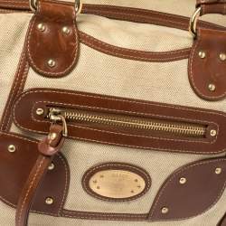Bally Beige/Brown Canvas and Leather Zip Pocket Satchel