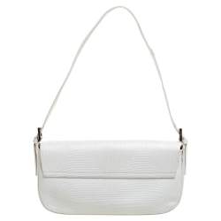 Bally White Textured Leather Double Pocket Flap Shoulder Bag