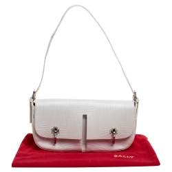 Bally White Textured Leather Double Pocket Flap Shoulder Bag