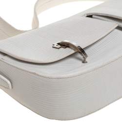 Bally White Textured Leather Double Pocket Flap Shoulder Bag
