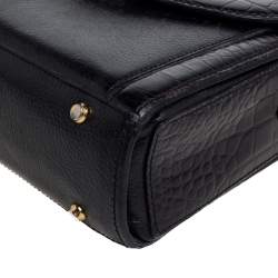 Pre Owned Bally Black Croc Embossed Leather Vintage Flap Shoulder Bag