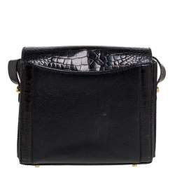 Pre Owned Bally Black Croc Embossed Leather Vintage Flap Shoulder Bag