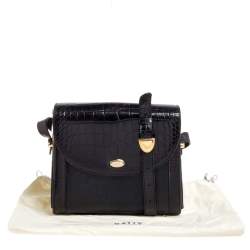 Pre Owned Bally Black Croc Embossed Leather Vintage Flap Shoulder Bag