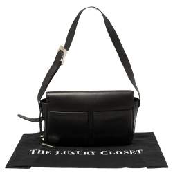 Pre Owned Bally Black Leather Double Pocket Flap Shoulder Bag