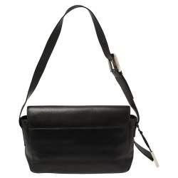Pre Owned Bally Black Leather Double Pocket Flap Shoulder Bag