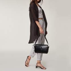 Pre Owned Bally Black Leather Double Pocket Flap Shoulder Bag