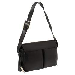 Pre Owned Bally Black Leather Double Pocket Flap Shoulder Bag