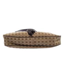 Pre Owned Bally Brown/Beige Monogram Canvas and Leather Flap Hobo