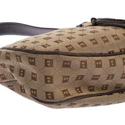 Pre Owned Bally Brown/Beige Monogram Canvas and Leather Flap Hobo