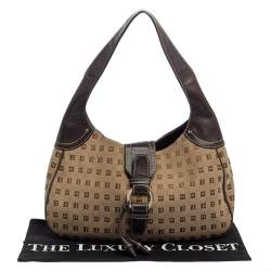 Pre Owned Bally Brown/Beige Monogram Canvas and Leather Flap Hobo