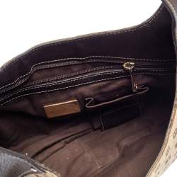 Pre Owned Bally Brown/Beige Monogram Canvas and Leather Flap Hobo