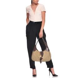 Pre Owned Bally Brown/Beige Monogram Canvas and Leather Flap Hobo